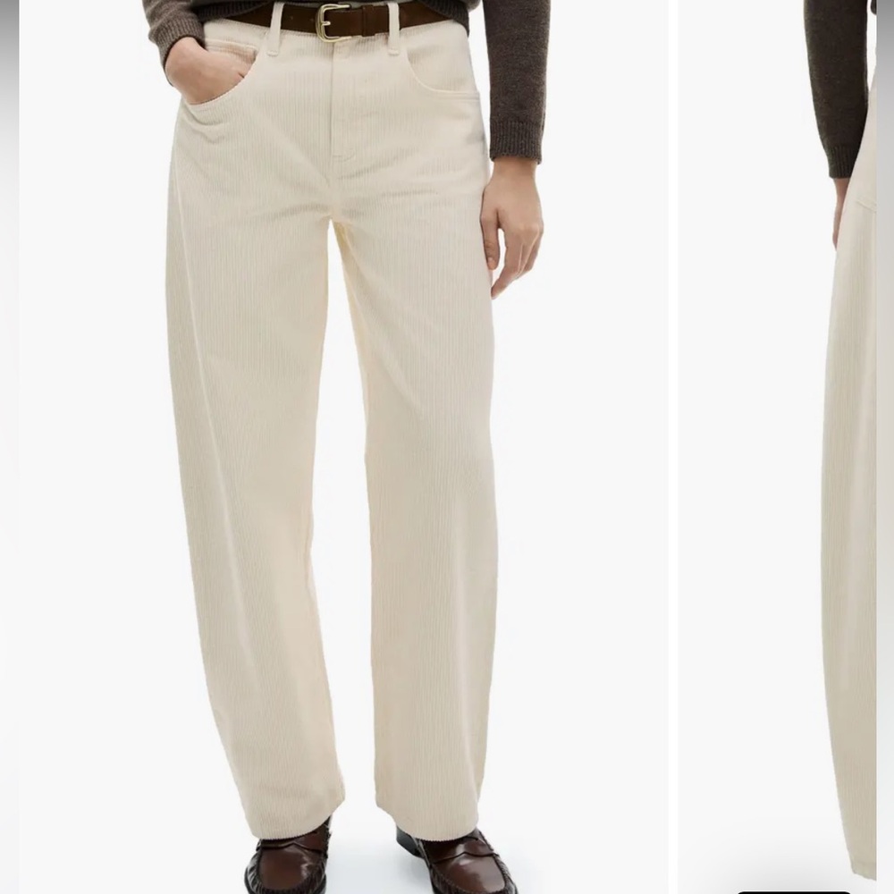 Mango 6 Off White Corduroy Pants Trousers Cream High Waist Straight Leg Cotton
